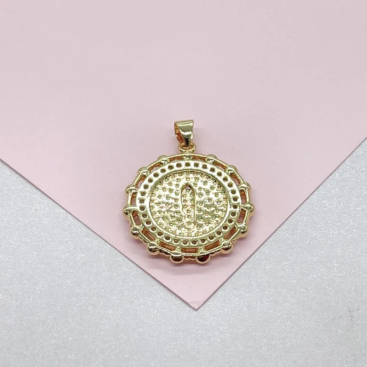 18k Gold Filled Round Virgin Mary Medallion Pendant Crowned with CZ and Round Rice Pearls, Medallion Necklace, Guadalupe Charm