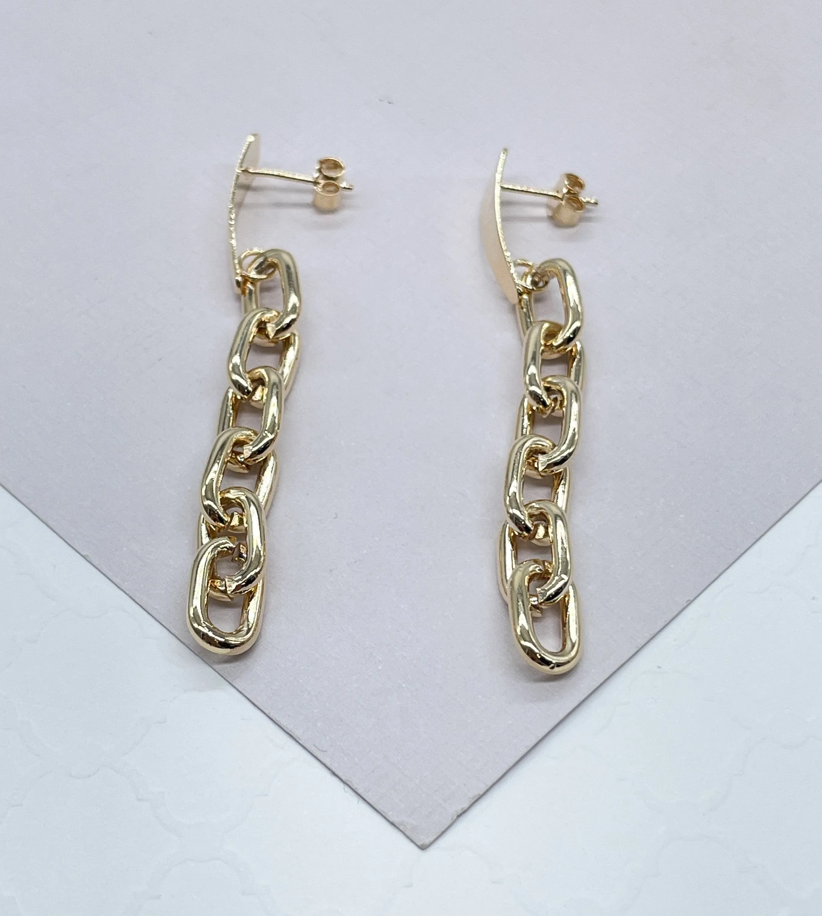 18k Gold Filled Round,Thick Paperclip Dangling Earrings