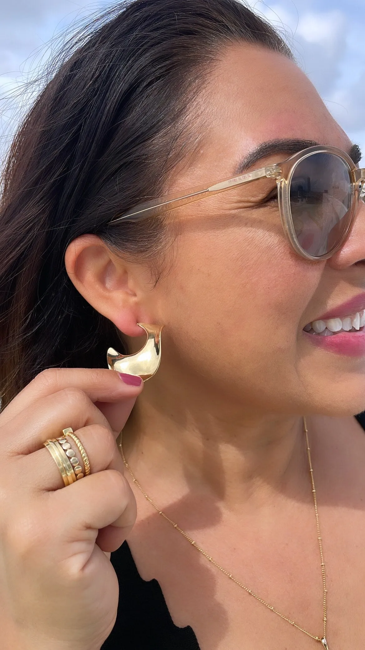18k Gold Filled Smooth Plain Wavy Boho Style Earrings