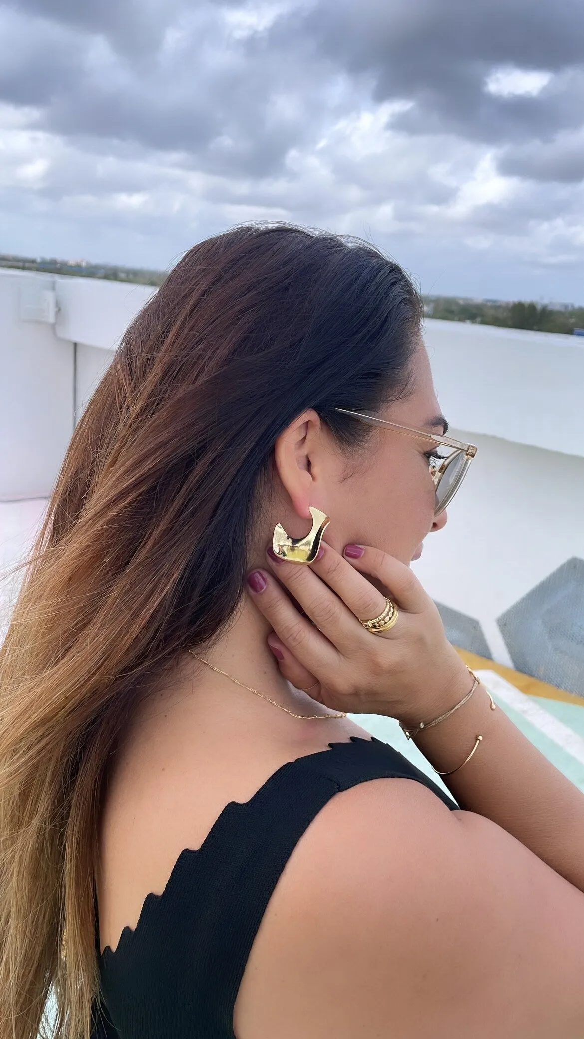 18k Gold Filled Smooth Plain Wavy Boho Style Earrings