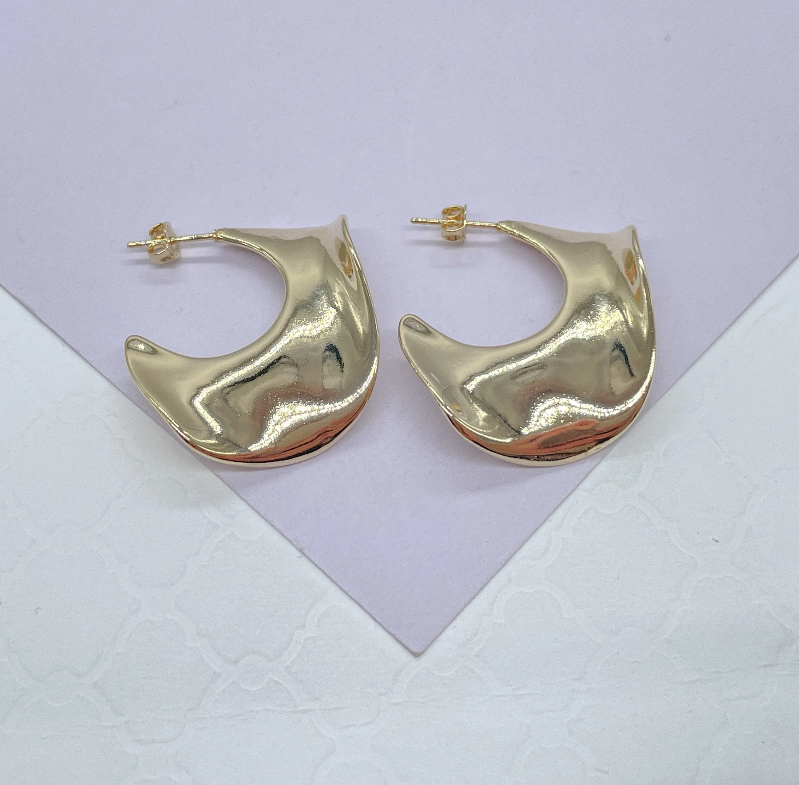 18k Gold Filled Smooth Plain Wavy Boho Style Earrings