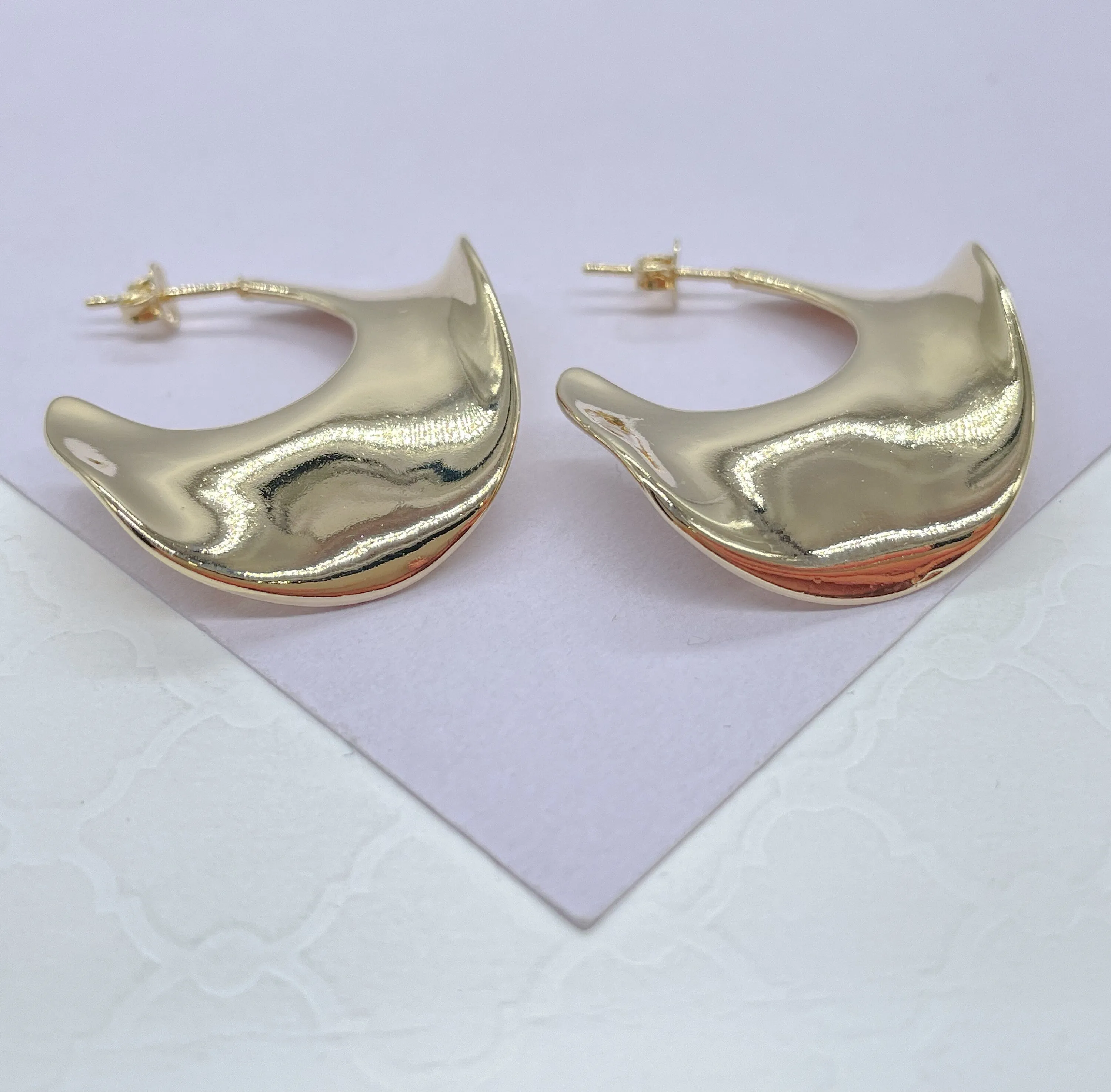 18k Gold Filled Smooth Plain Wavy Boho Style Earrings