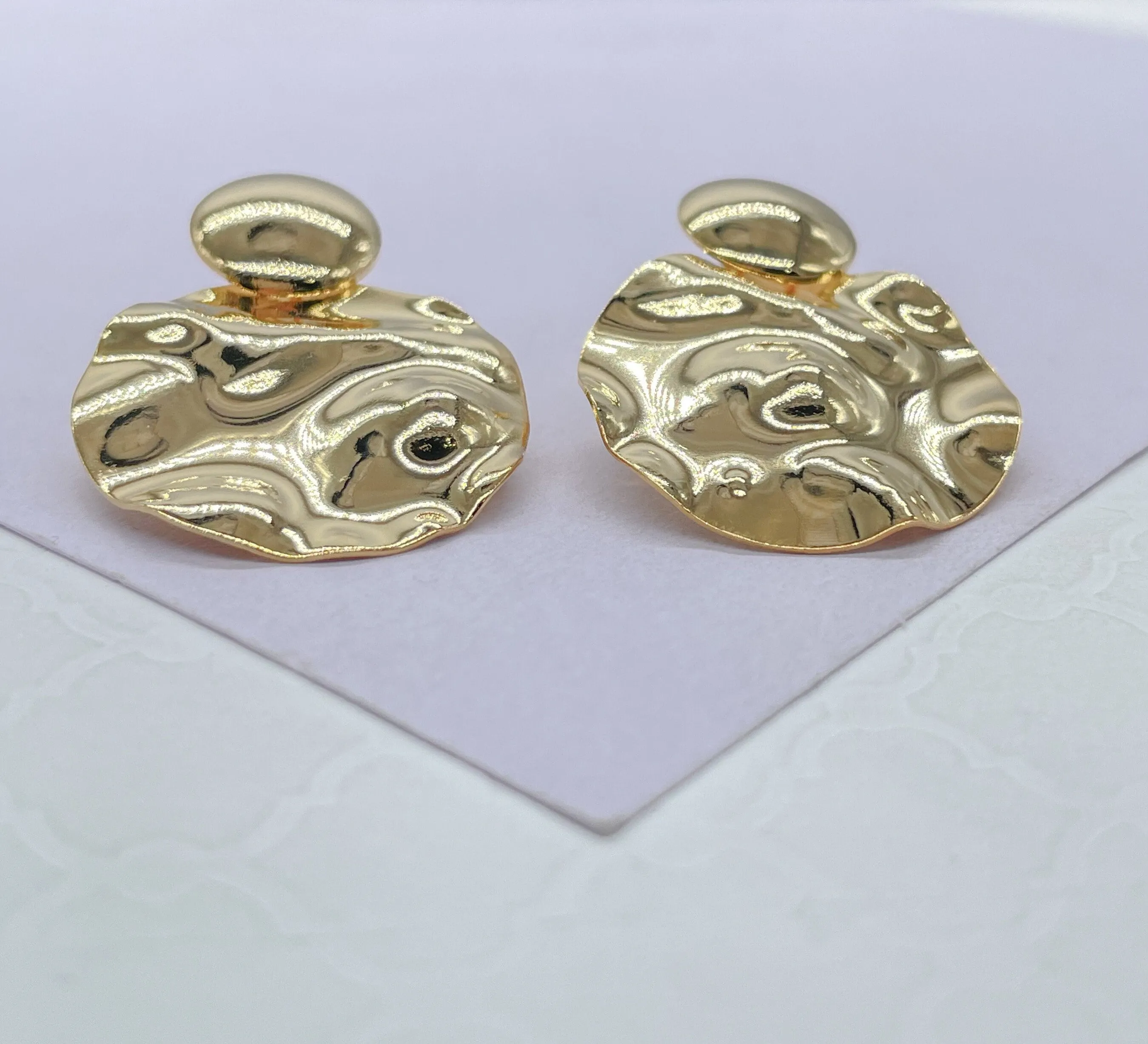 18k Gold Filled Soft Textured Style Handmade Smooth Art Deco Dangling Plate Earring, Art Deco Earringes, Summer Earrings, Gifts for Her,