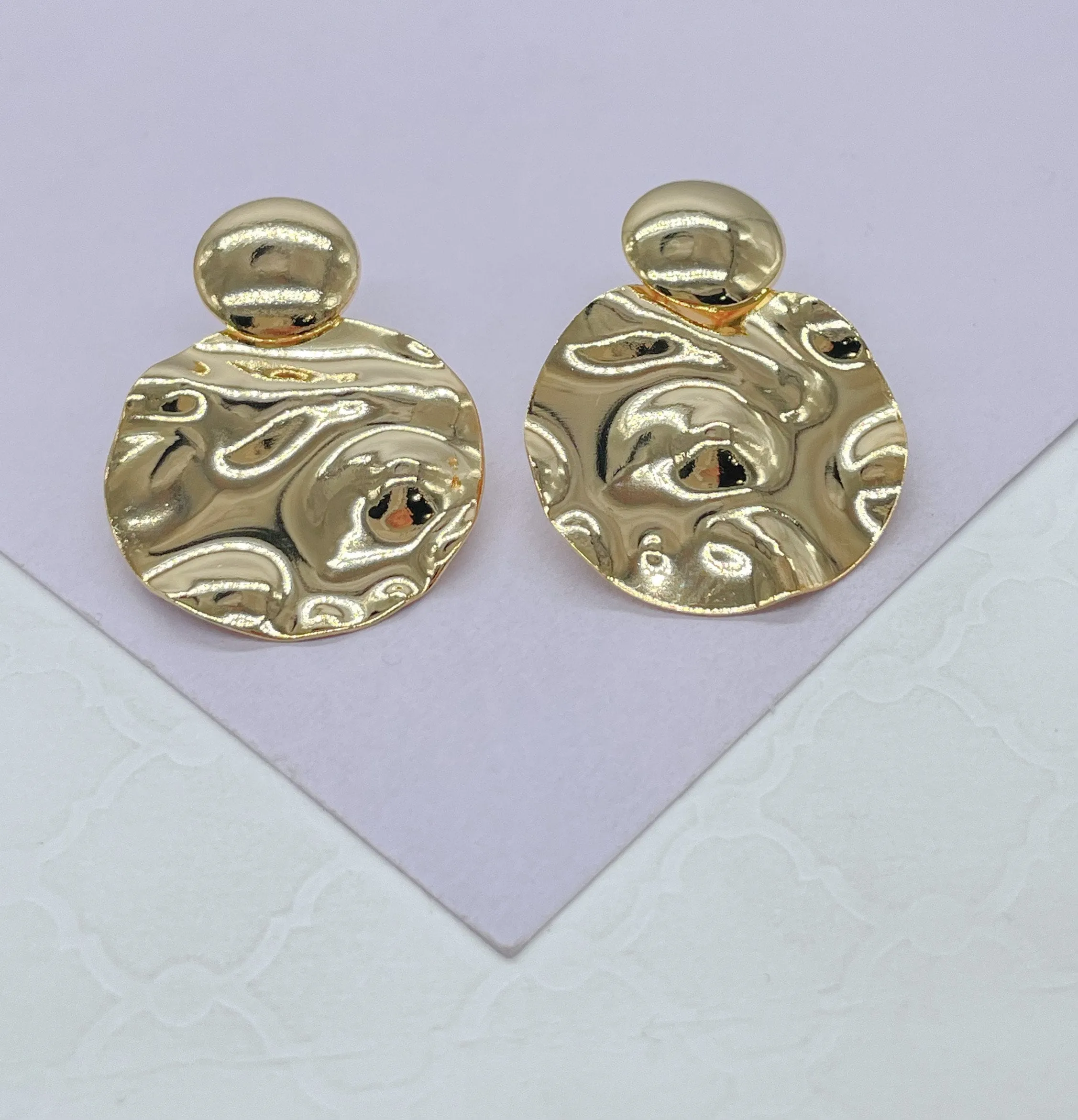 18k Gold Filled Soft Textured Style Handmade Smooth Art Deco Dangling Plate Earring, Art Deco Earringes, Summer Earrings, Gifts for Her,
