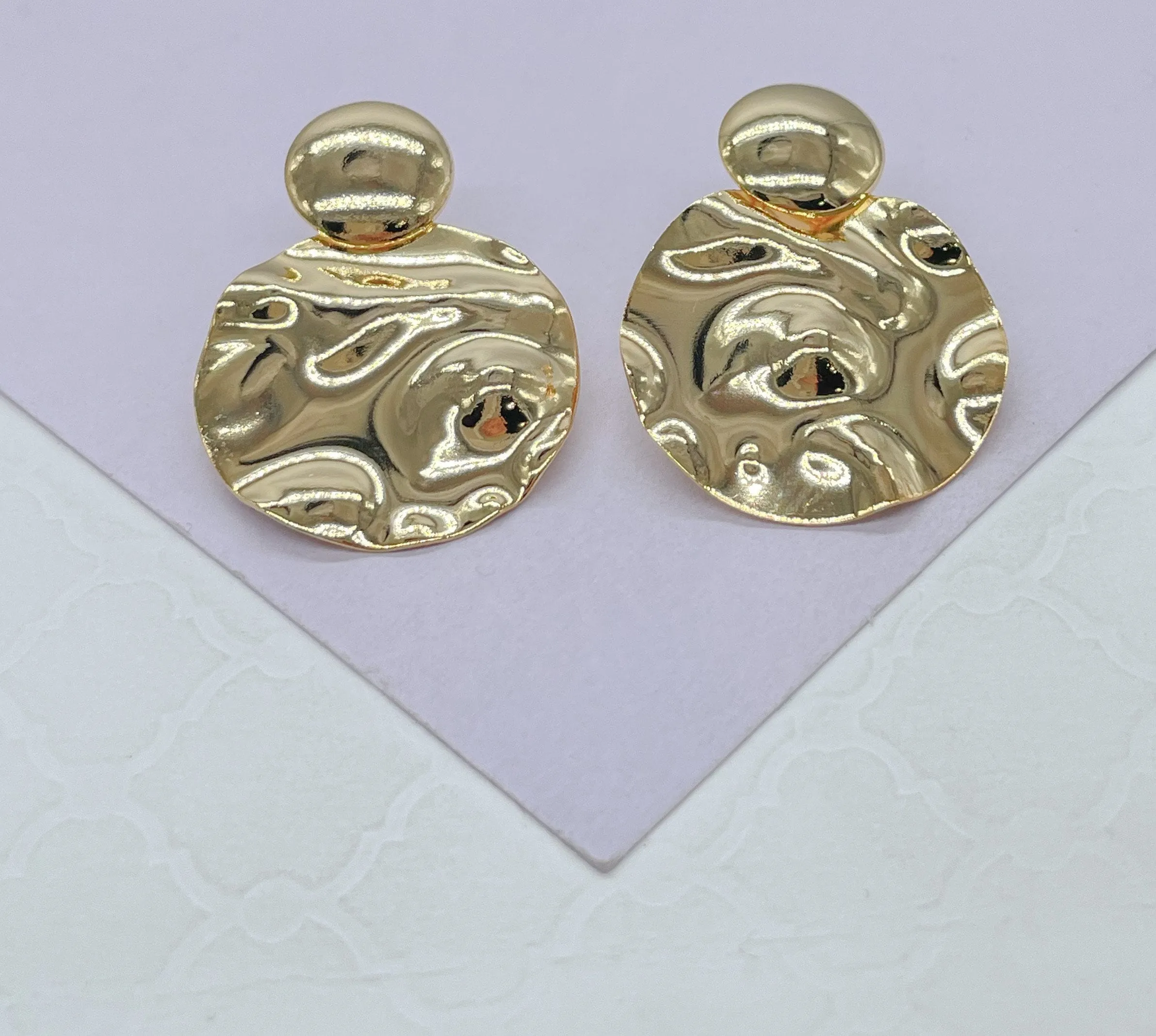 18k Gold Filled Soft Textured Style Handmade Smooth Art Deco Dangling Plate Earring, Art Deco Earringes, Summer Earrings, Gifts for Her,