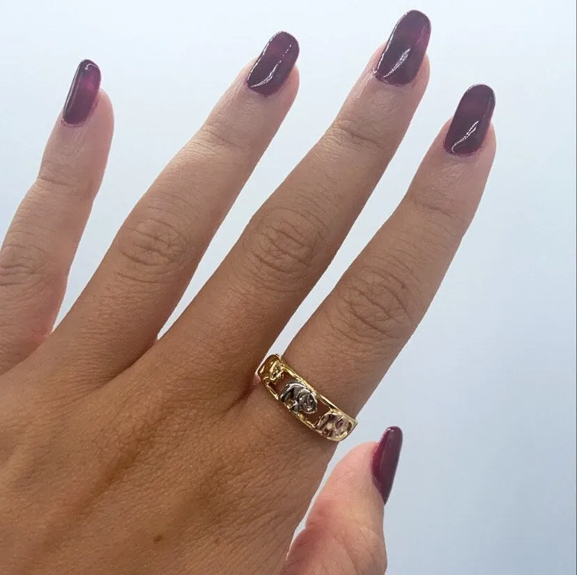 18k Gold Filled Tri-Color Elephant Rings In Gold Silver and Rose Gold Colors Hallowed Ring  Jewelry