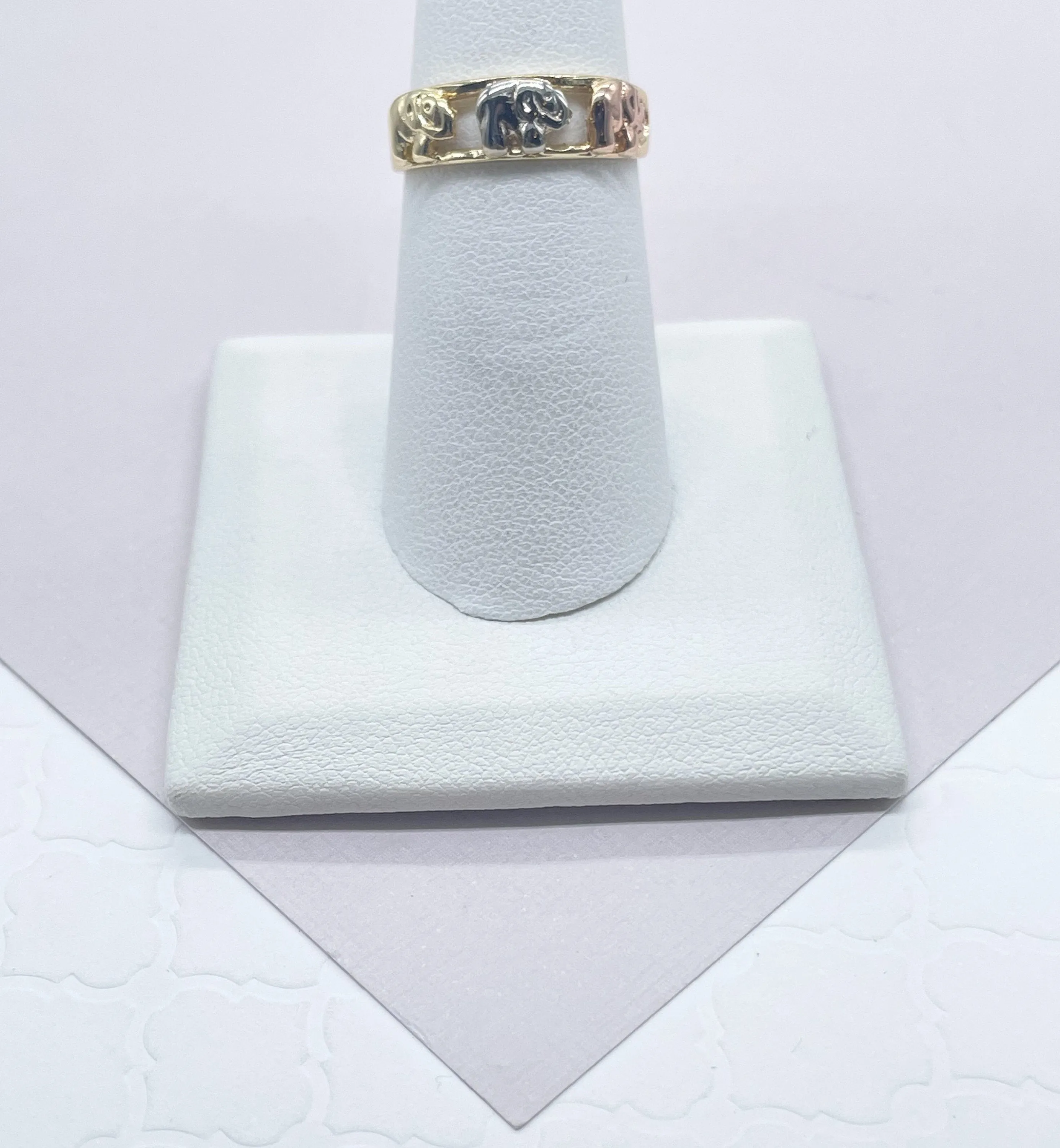18k Gold Filled Tri-Color Elephant Rings In Gold Silver and Rose Gold Colors Hallowed Ring  Jewelry