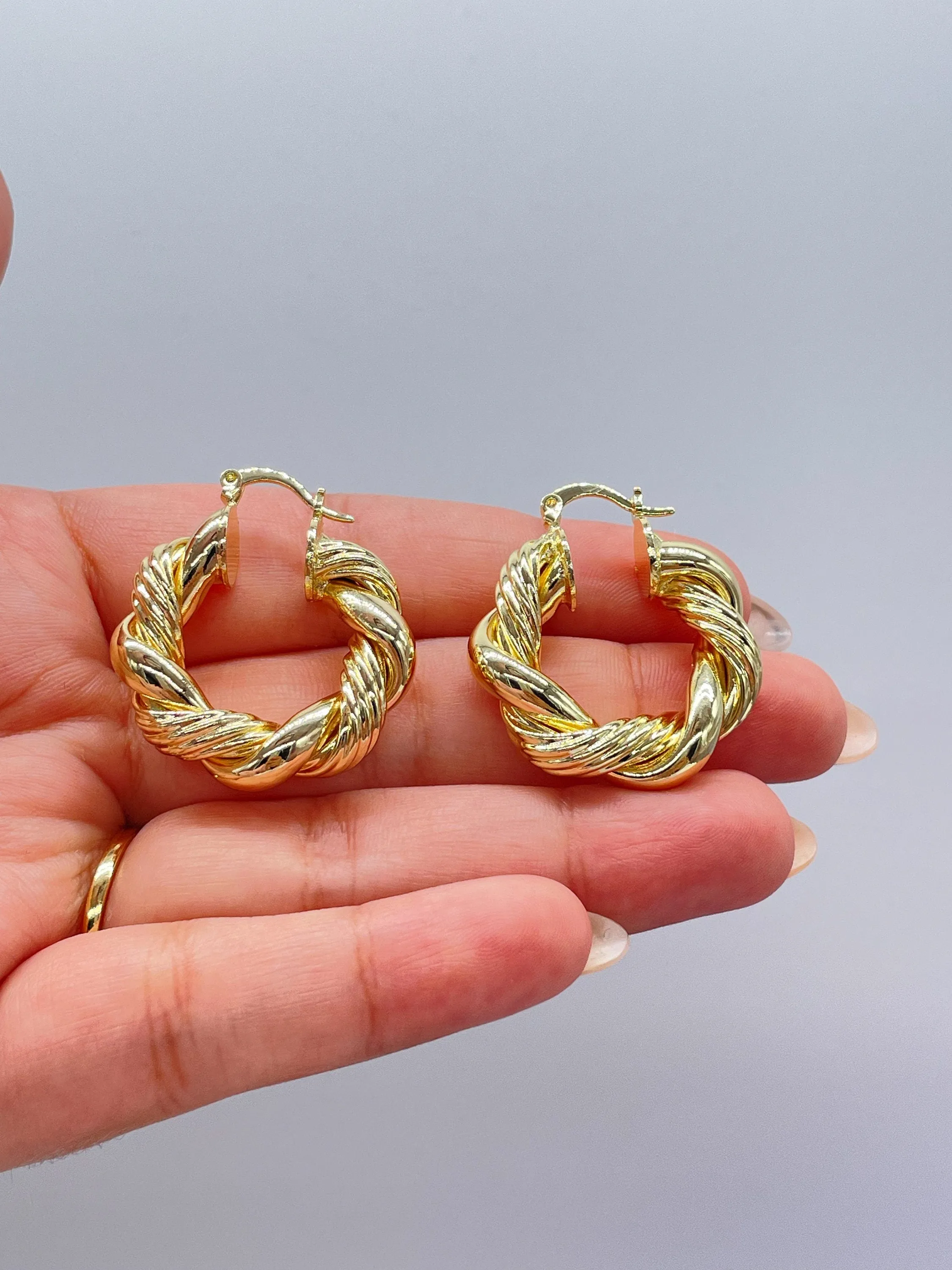 18k Gold Filled XL Style Smooth Plain Twisted Hoop Earrings Available in 3 Sizes