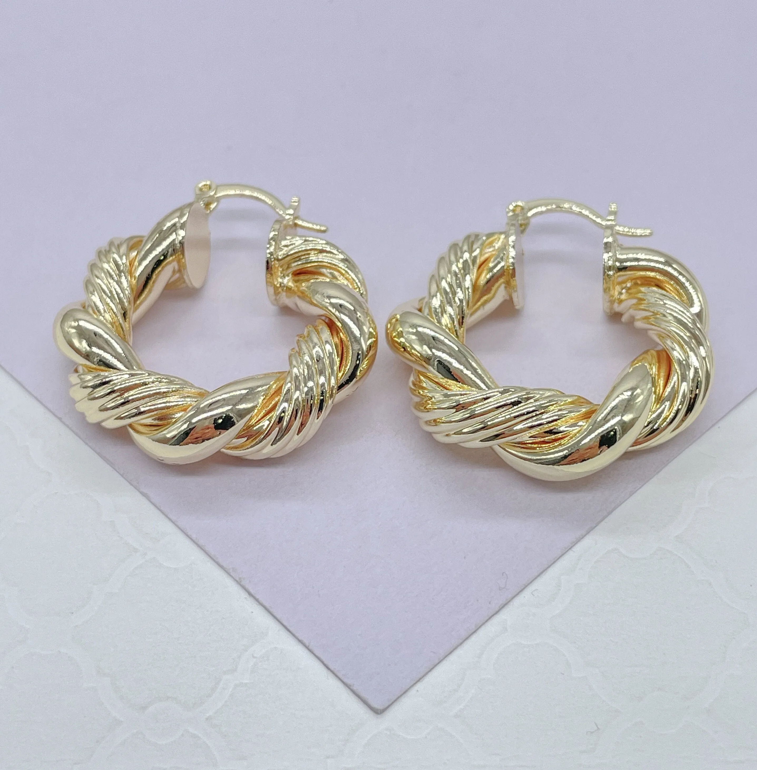18k Gold Filled XL Style Smooth Plain Twisted Hoop Earrings Available in 3 Sizes