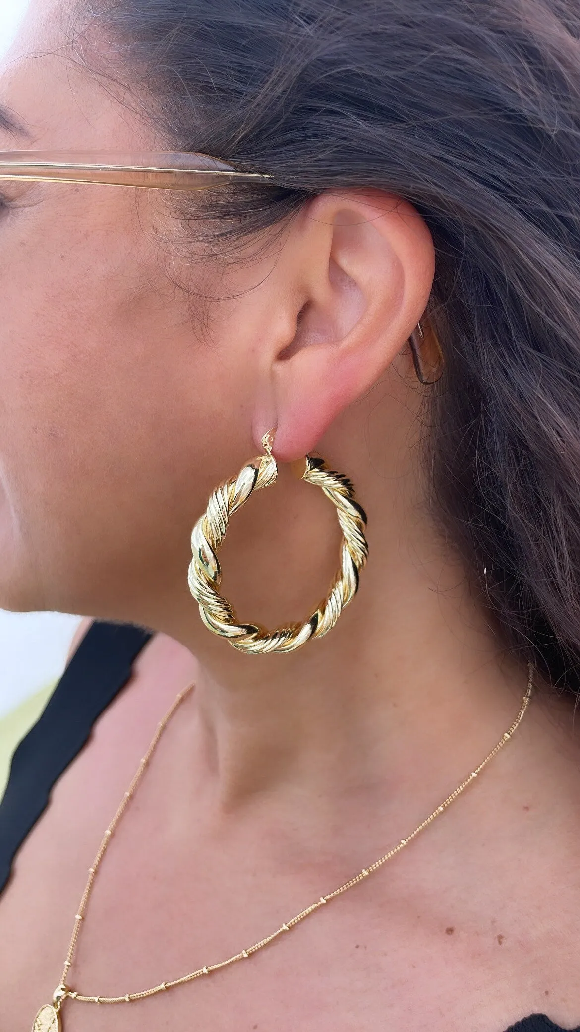 18k Gold Filled XL Style Smooth Plain Twisted Hoop Earrings Available in 3 Sizes