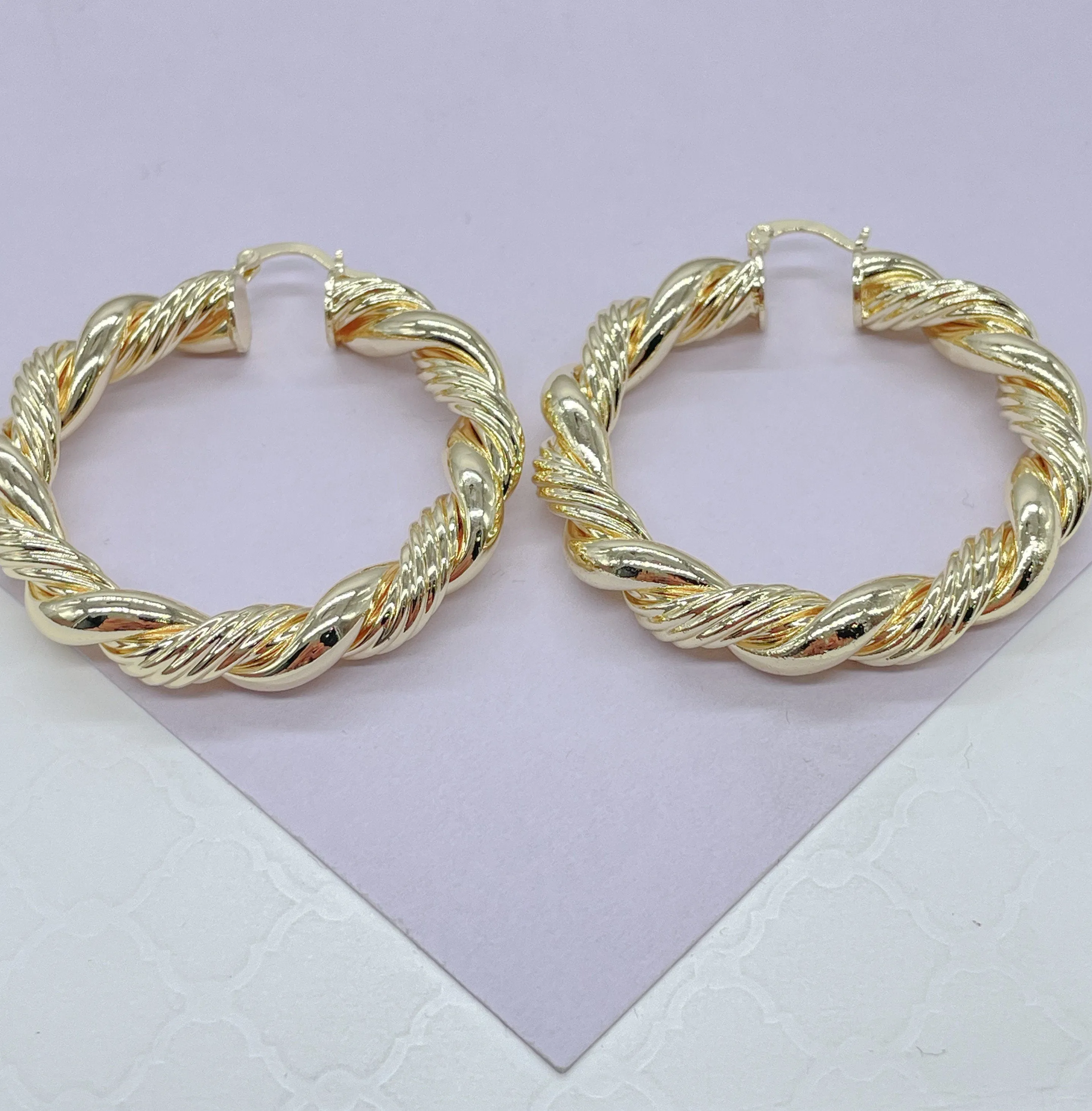 18k Gold Filled XL Style Smooth Plain Twisted Hoop Earrings Available in 3 Sizes
