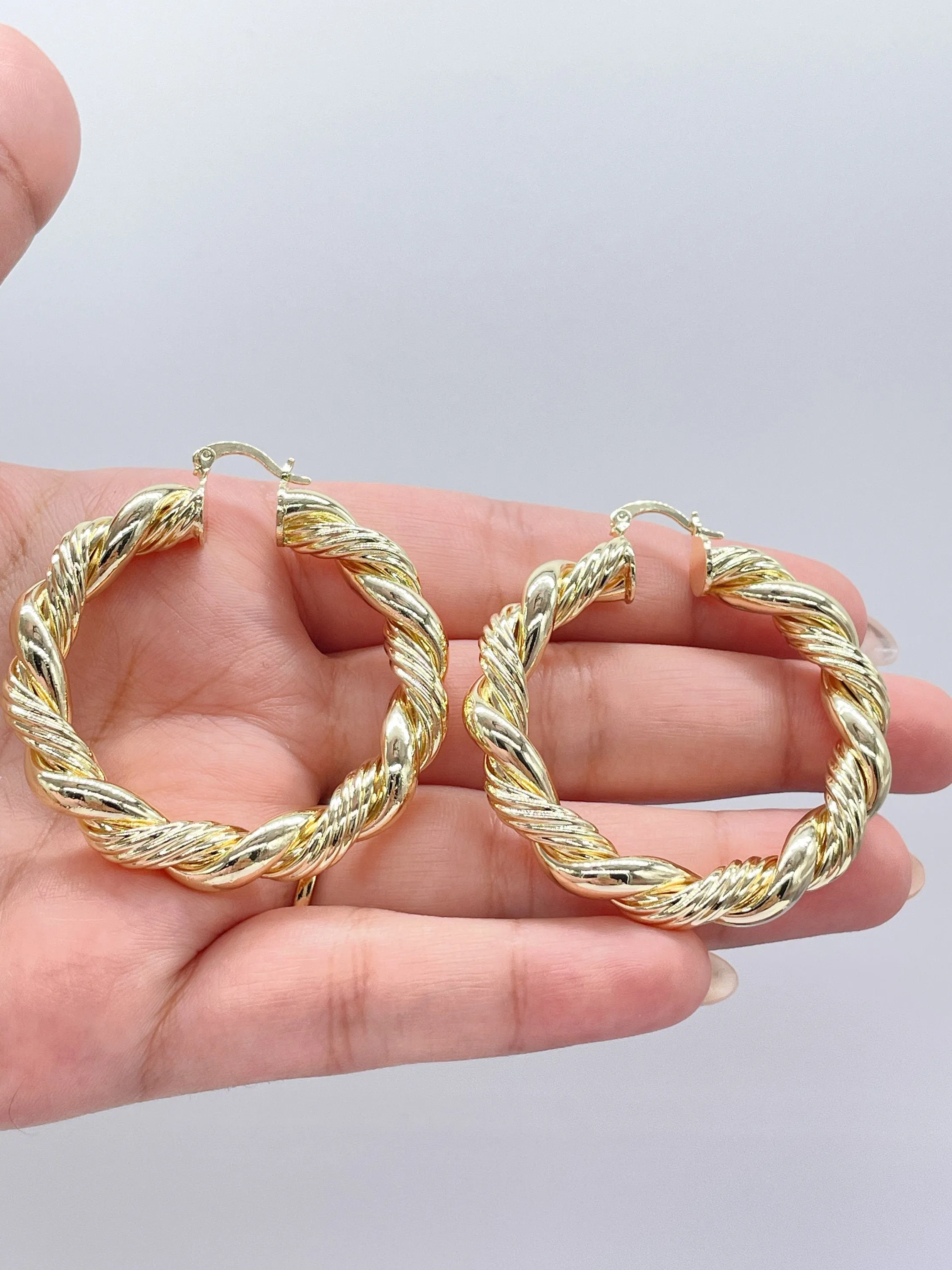 18k Gold Filled XL Style Smooth Plain Twisted Hoop Earrings Available in 3 Sizes