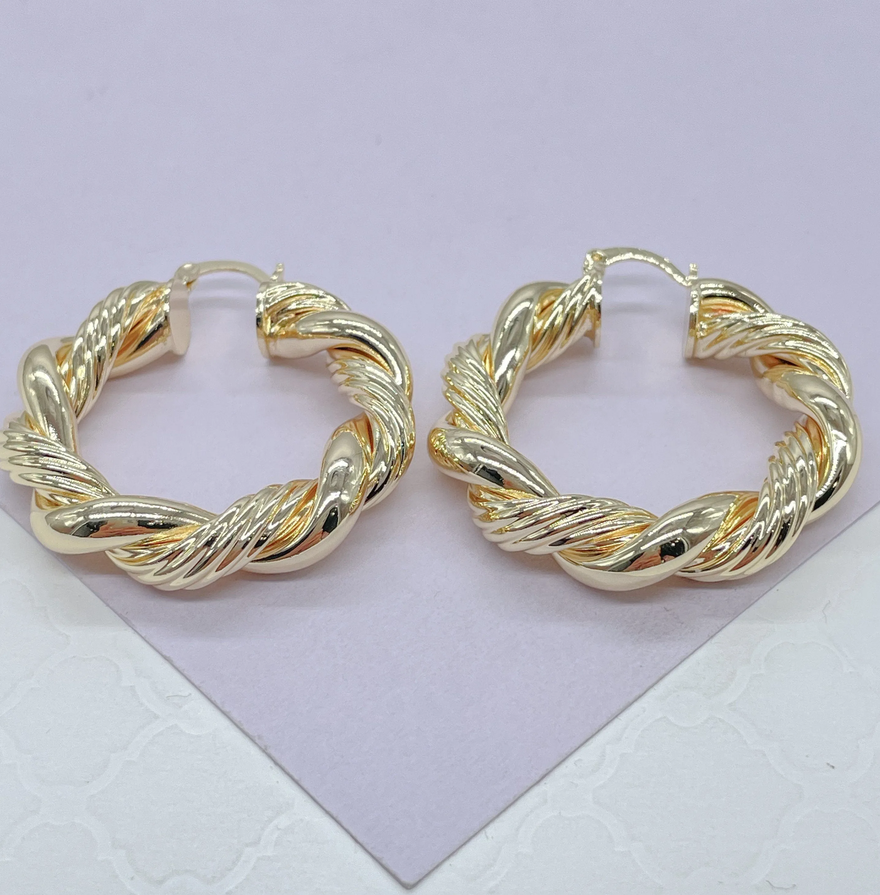 18k Gold Filled XL Style Smooth Plain Twisted Hoop Earrings Available in 3 Sizes