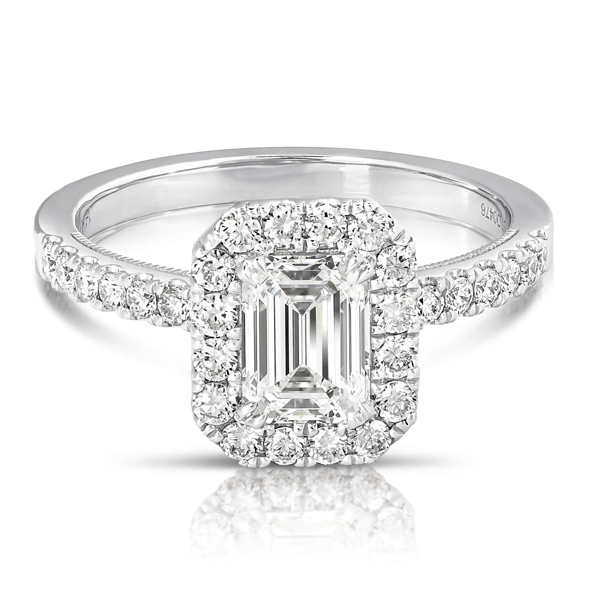 2 Ct Total Weight Emerald Cut Lab Grown Halo Engagement Ring