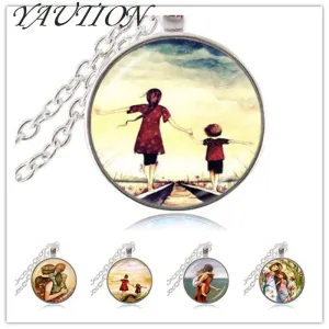 2018 Mom Mother and Son Daughter Photo Necklace Family Gift Forever Love Jewelry Glass Cabochon Pendant Best Friends Jewellery