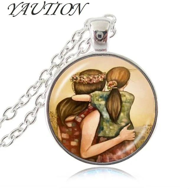 2018 Mom Mother and Son Daughter Photo Necklace Family Gift Forever Love Jewelry Glass Cabochon Pendant Best Friends Jewellery