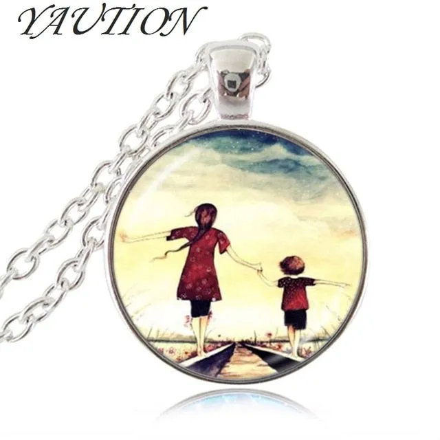 2018 Mom Mother and Son Daughter Photo Necklace Family Gift Forever Love Jewelry Glass Cabochon Pendant Best Friends Jewellery