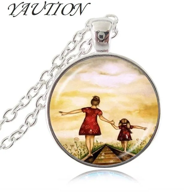 2018 Mom Mother and Son Daughter Photo Necklace Family Gift Forever Love Jewelry Glass Cabochon Pendant Best Friends Jewellery