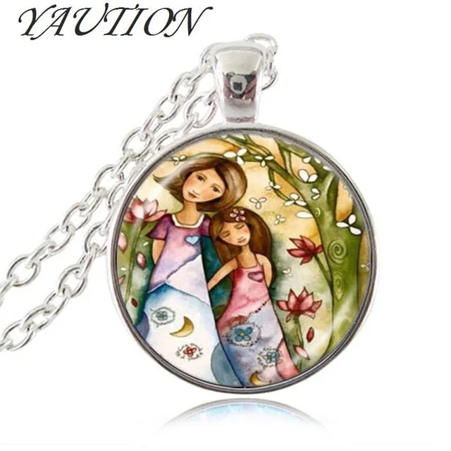 2018 Mom Mother and Son Daughter Photo Necklace Family Gift Forever Love Jewelry Glass Cabochon Pendant Best Friends Jewellery