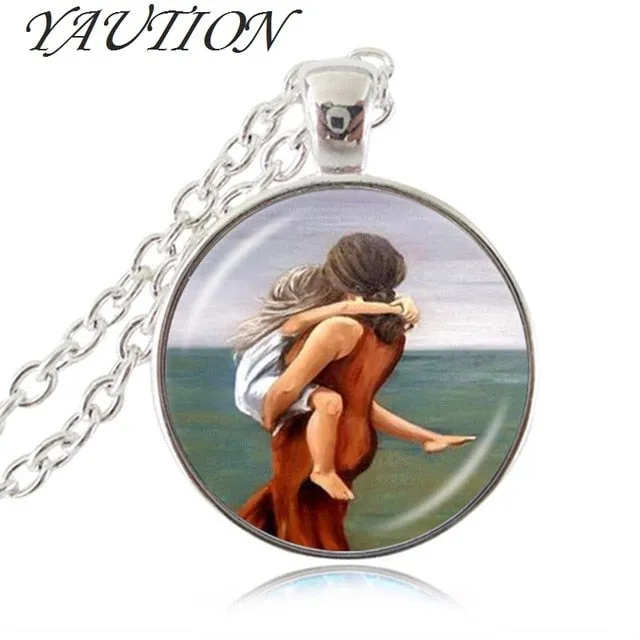 2018 Mom Mother and Son Daughter Photo Necklace Family Gift Forever Love Jewelry Glass Cabochon Pendant Best Friends Jewellery