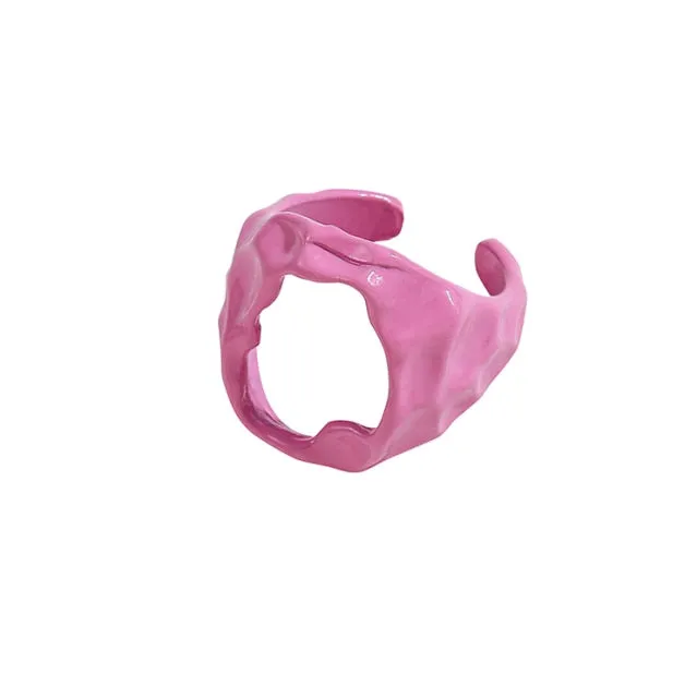 2021 New Trendy Hand-painted Candy Color Dripping Oil Geometric Chain Rings for Women Multicolor Irregular Open Rings Jewelry