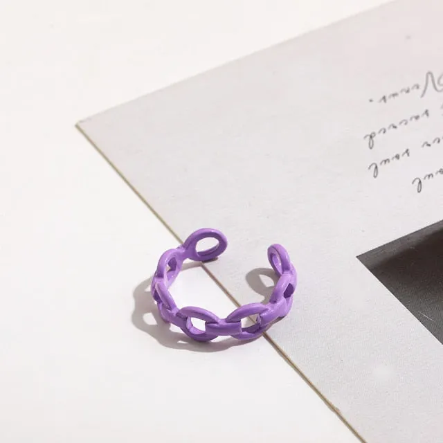 2021 New Trendy Hand-painted Candy Color Dripping Oil Geometric Chain Rings for Women Multicolor Irregular Open Rings Jewelry