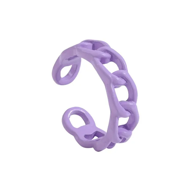 2021 New Trendy Hand-painted Candy Color Dripping Oil Geometric Chain Rings for Women Multicolor Irregular Open Rings Jewelry
