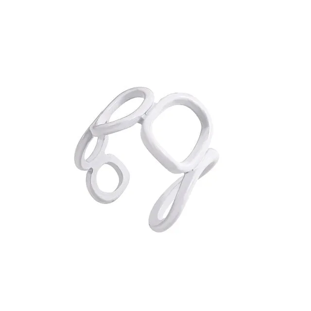 2021 New Trendy Hand-painted Candy Color Dripping Oil Geometric Chain Rings for Women Multicolor Irregular Open Rings Jewelry
