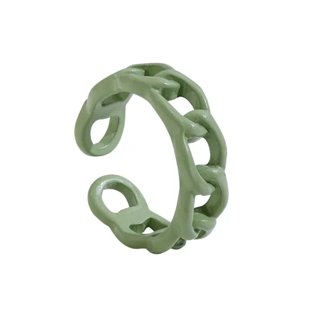 2021 New Trendy Hand-painted Candy Color Dripping Oil Geometric Chain Rings for Women Multicolor Irregular Open Rings Jewelry