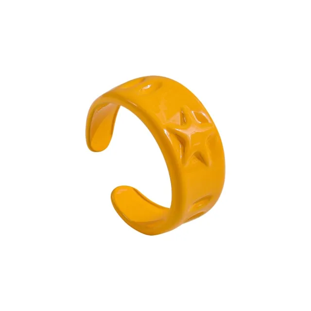 2021 New Trendy Hand-painted Candy Color Dripping Oil Geometric Chain Rings for Women Multicolor Irregular Open Rings Jewelry