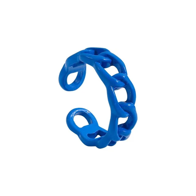 2021 New Trendy Hand-painted Candy Color Dripping Oil Geometric Chain Rings for Women Multicolor Irregular Open Rings Jewelry
