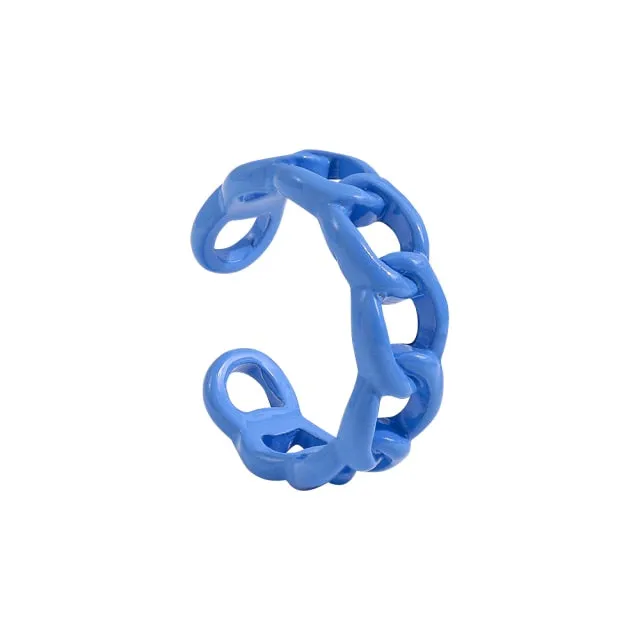 2021 New Trendy Hand-painted Candy Color Dripping Oil Geometric Chain Rings for Women Multicolor Irregular Open Rings Jewelry