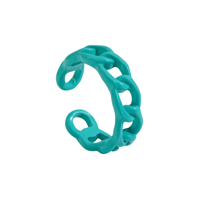 2021 New Trendy Hand-painted Candy Color Dripping Oil Geometric Chain Rings for Women Multicolor Irregular Open Rings Jewelry
