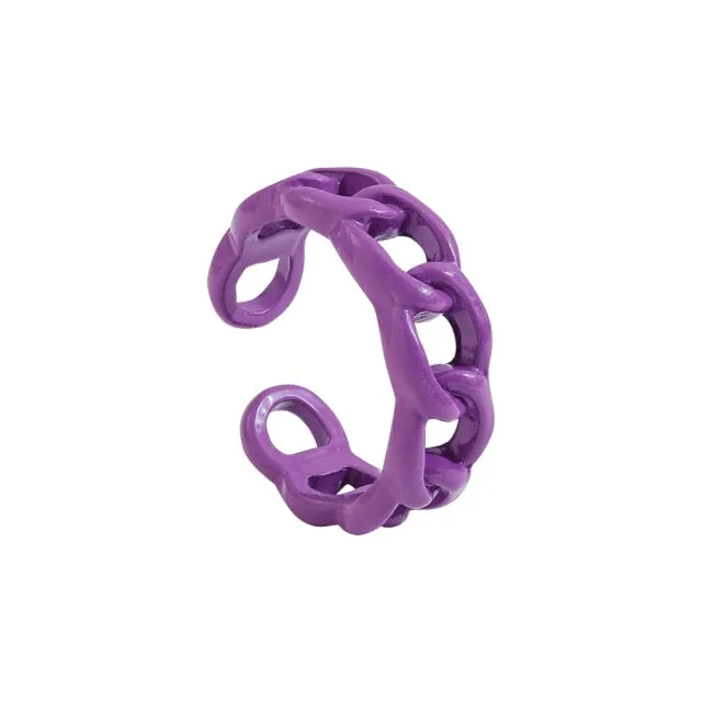 2021 New Trendy Hand-painted Candy Color Dripping Oil Geometric Chain Rings for Women Multicolor Irregular Open Rings Jewelry
