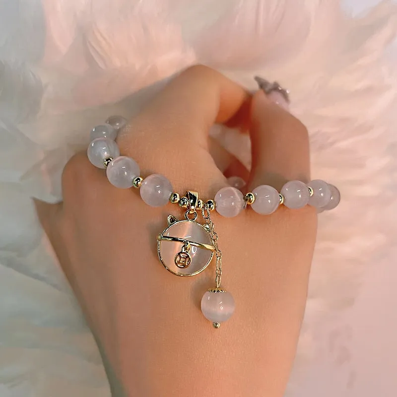 2022 New Design Sense Coin Cat Pendant Opals Beaded Charm Bracelet Fashion Luxury Jewelry For Womans Exquisite Accessories