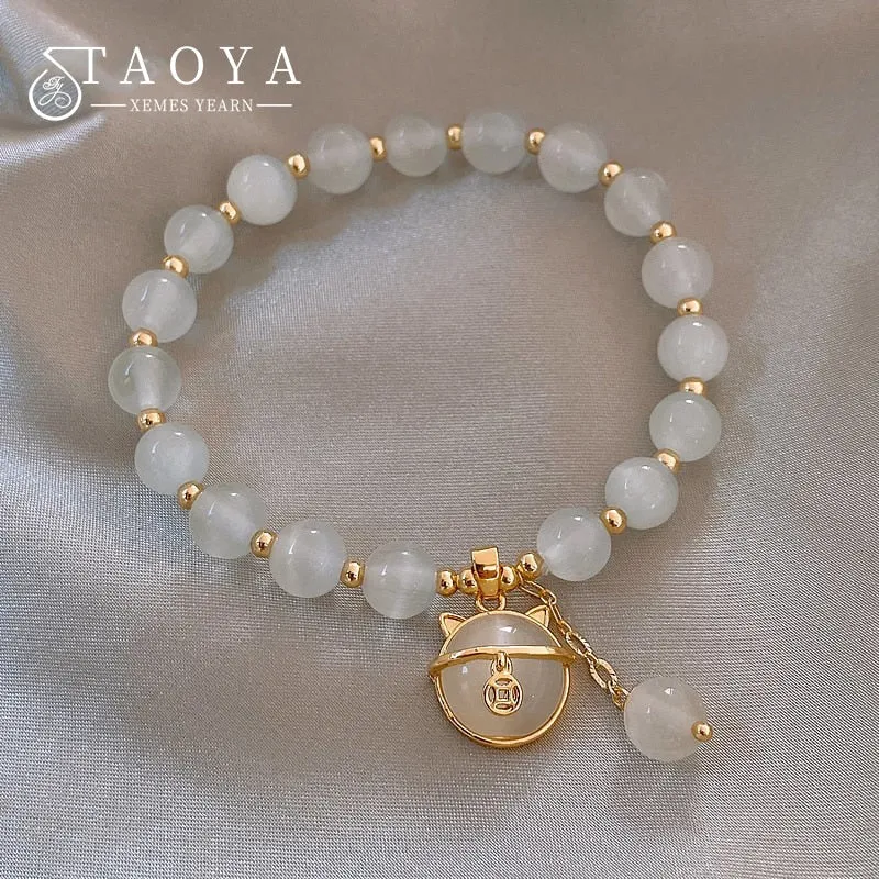2022 New Design Sense Coin Cat Pendant Opals Beaded Charm Bracelet Fashion Luxury Jewelry For Womans Exquisite Accessories