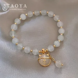 2022 New Design Sense Coin Cat Pendant Opals Beaded Charm Bracelet Fashion Luxury Jewelry For Womans Exquisite Accessories