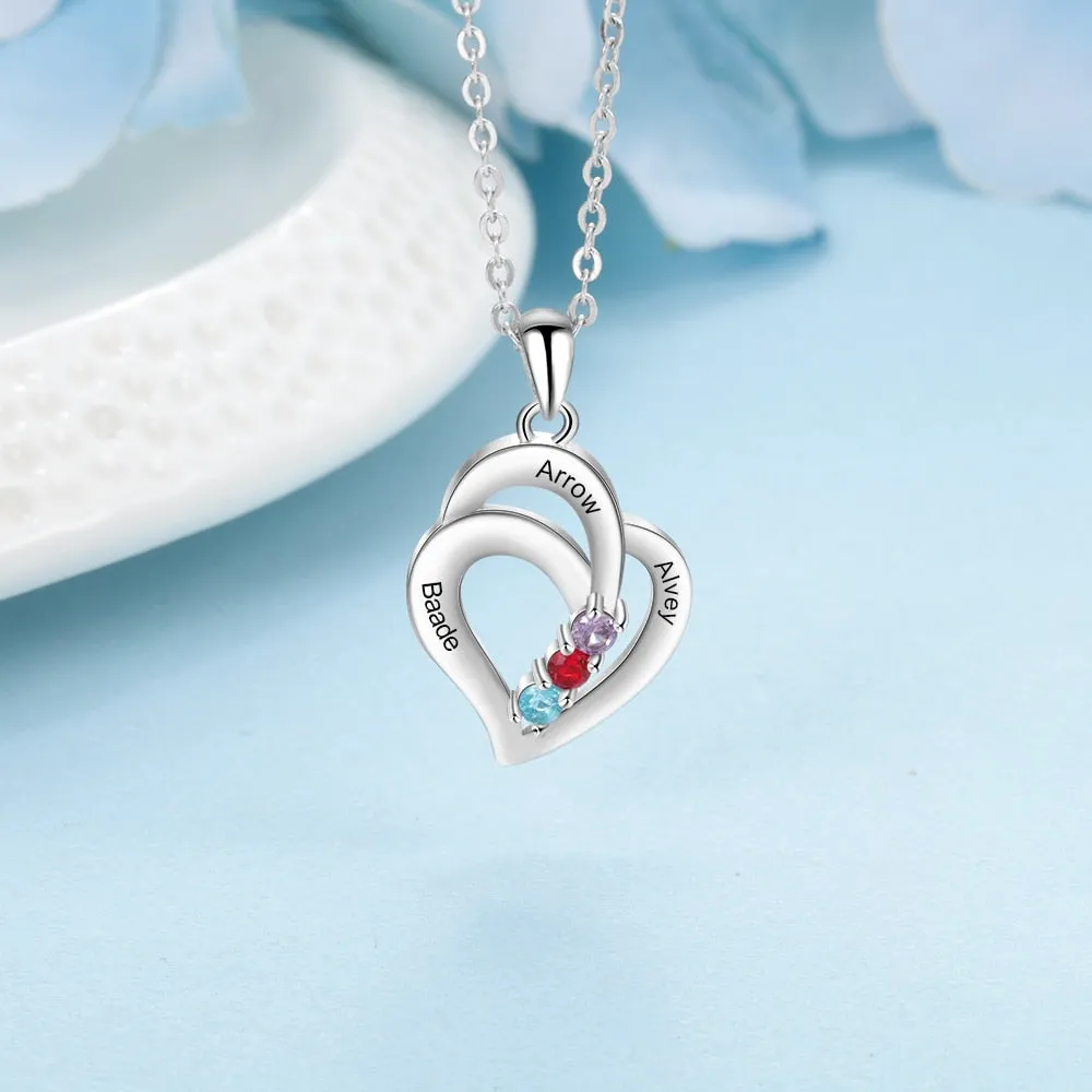 3 Birthstones Engravable Jewelry Customized Name Necklaces Pendant