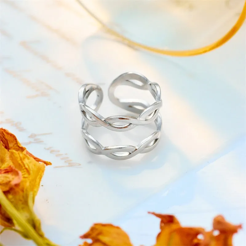 316L Stainless Steel Gold Silver Color Weaving Open Ring For Women