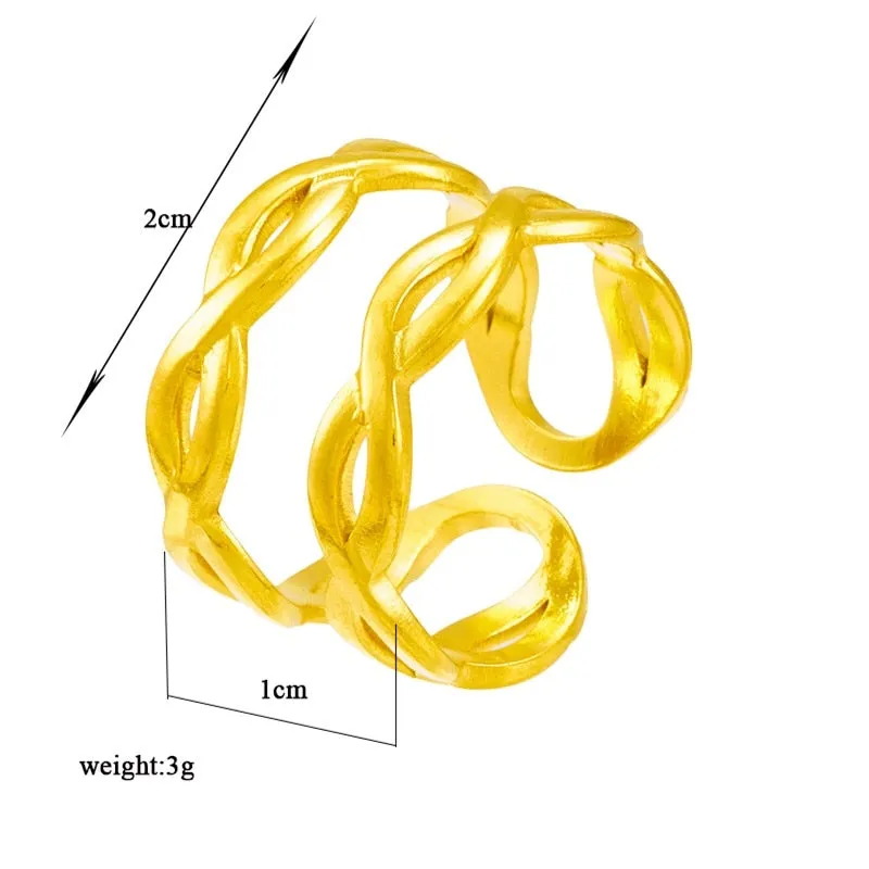 316L Stainless Steel Gold Silver Color Weaving Open Ring For Women