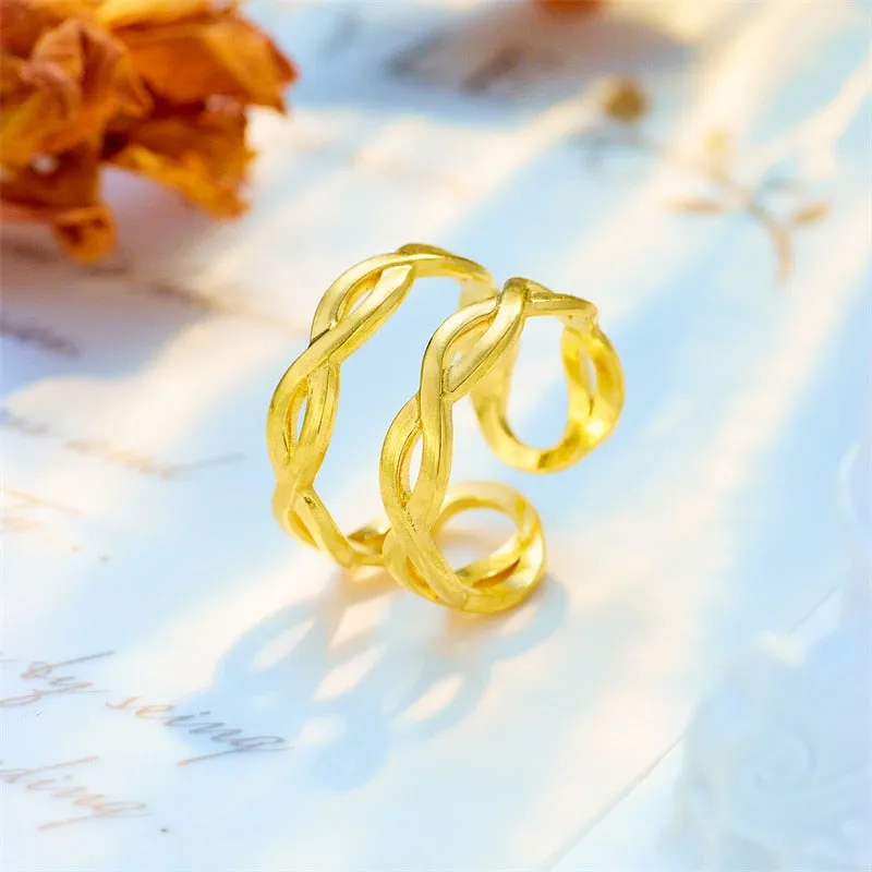 316L Stainless Steel Gold Silver Color Weaving Open Ring For Women