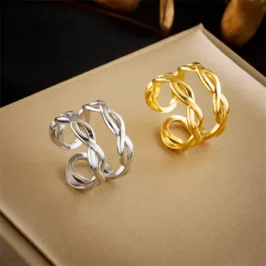 316L Stainless Steel Gold Silver Color Weaving Open Ring For Women