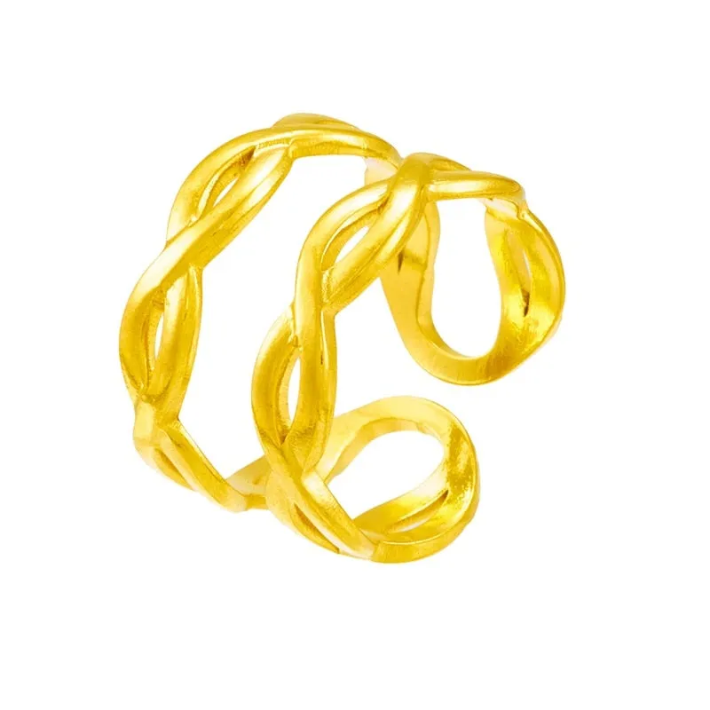 316L Stainless Steel Gold Silver Color Weaving Open Ring For Women