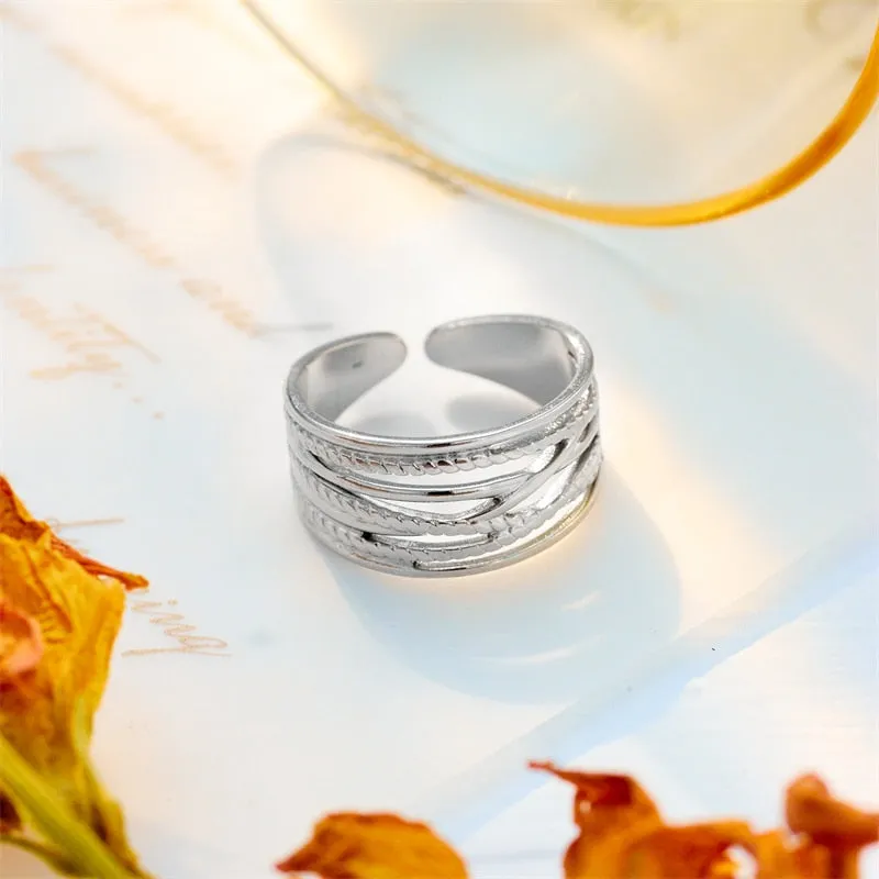 316L Stainless Steel Retro Multilayer Opening Adjustable Ring For Women