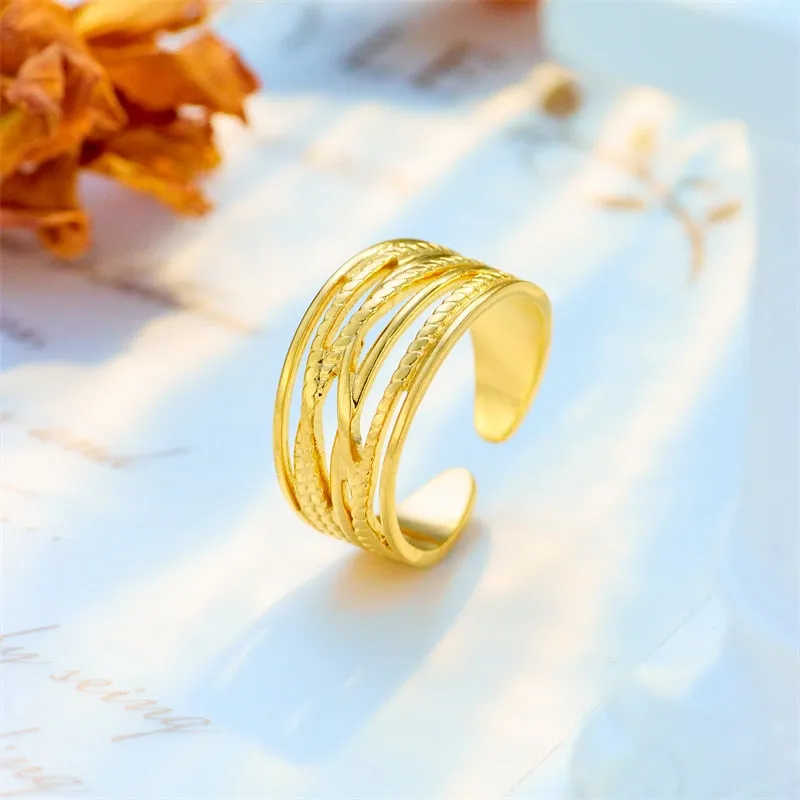 316L Stainless Steel Retro Multilayer Opening Adjustable Ring For Women