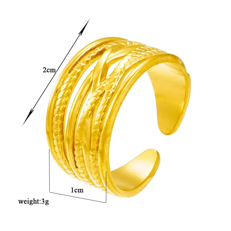 316L Stainless Steel Retro Multilayer Opening Adjustable Ring For Women
