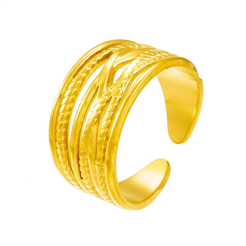 316L Stainless Steel Retro Multilayer Opening Adjustable Ring For Women