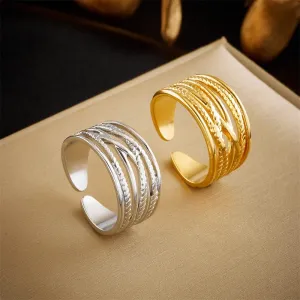 316L Stainless Steel Retro Multilayer Opening Adjustable Ring For Women
