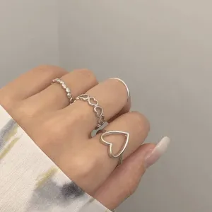 4pcs/set Gold Silver Color Geometric Hollow Heart Rings Set Korean Fashion Temperament Jewelry For Women Girls Knuckles Ring