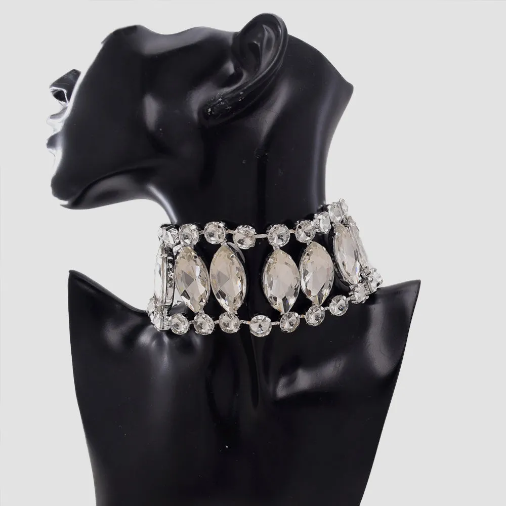 5.5cm Luxury Twinkling Glass Gemstones Choker Bangle  for Women Men Necklace Jewelry Bracelet Set